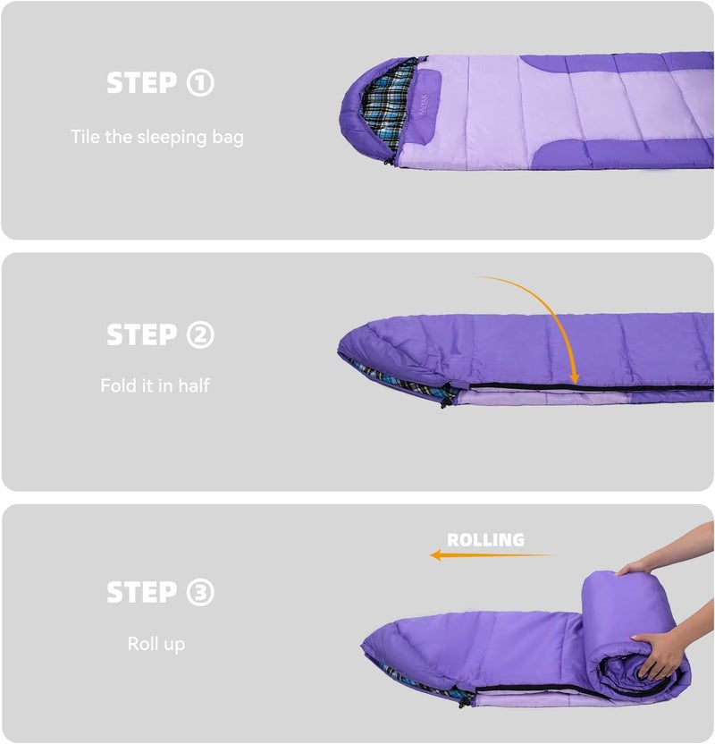 Kanyak Cotton Flannel Lined Sleeping Bag for Adults Teens Kids, Cold Weather &Warm, 3 Seasons, Lightweight Compact Camping Essentials Equipment, Hiking, Outdoor, Travel - Image 5